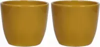 4x stuks bloempot in kleur glanzend oker geel keramiek voor kamerplant H13.5 x D15.5 cm- plantenpotten binnen