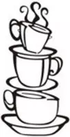 Muursticker met drie koffie kopjes - kleur zwart - afmetingen 38 cm X 21 cm (LxB)