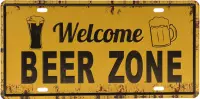 Wandbord – Mancave – Welcome Beer Zone – Vintage - Retro -  Wanddecoratie – Reclame bord – Restaurant – Kroeg - Bar – Cafe - Horeca – Metal Sign - Bier – Bier te koop - 15x30cm