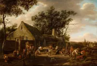 Jan Havickszoon Steen, Dansende Boeren Bij Een Herberg, CA. 1650 op canvas, afmetingen van dit schilderij zijn 45x100 cm
