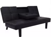 Slaapbank Bankstel 2-zits Kunstleer Zwart met tafel (Incl FLEECE deken) - Loungebank - Woonkamer bank - Slaapbank - Bedbank - Verstelbare bank - Logeerbed