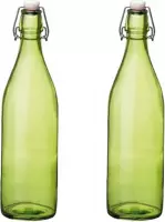 6x stuks groene giara flessen met beugeldop 30 cm van 1 liter - Woondecoratie giara fles - Groene weckflessen