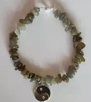 Armband Mineraalsteen "Labradoriet met Yin Yang" zilverkleurig