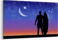 Schilderij - Silhouette of surfer at sunrise — 90x60 cm