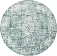 Vloerkleed rond vintage 100cm wit donkerblauw perzisch oosters tapijt
