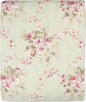 Clayre & Eef Bedsprei 240*260 cm Groen, Wit, Roze Polyester, Katoen Rechthoek Bloemen Sprei Plaid Deken