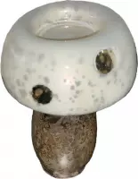 Waxinelichtjeshouder paddenstoel zilver stip 20 cm
