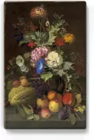 Stilleven met fruit en bloemen - O.D. Ottesen - 19,5 x 30 cm - Niet van echt te onderscheiden houten schilderijtje - Mooier dan een schilderij op canvas - Laqueprint.