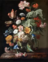 Kunst: Stilleven met bloemen en insecten van Rachel Ruysch. Schilderij op aluminium 40 X 60 CM