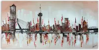 Acrylverf schilderij - Skyline stad Rotterdam bruin - geschilderd door Xander van Oosten - 140x70