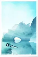 JUNIQE - Poster Penguins by Day -20x30 /Blauw & Turkoois