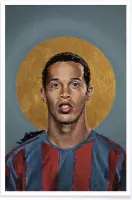 JUNIQE - Poster Football Icon - Ronaldinho -20x30 /Blauw & Geel