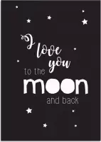 DesignClaud I love you to the moon and back - Kinderkamer Poster - Sterren - Zwart Wit A4 + Fotolijst zwart