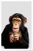 JUNIQE - Poster Chimpanzee -60x90 /Grijs & Oranje