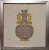 Fine Asianliving Chinees Schilderij met Lijst Chinese Vaas Porselein Draken B35xD3xH35cm