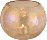 J-Line Windlicht Bol Craquele Glas Parel Effect Amber Medium Set van 3 stuks