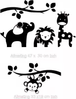 Muur - raam - deur baby - kind  sticker  dieren - aap - leeuw - olifant - Kleur zwart
