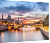 Avondgloren boven de oevers van de Seine in Parijs - Foto op Plexiglas - 60 x 40 cm