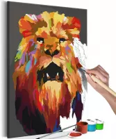 Doe-het-zelf op canvas schilderen - Kleurrijke Leeuw 40x60 ,  Europese kwaliteit, cadeau idee