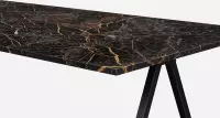 Marmeren Eettafel - Port Laurent Zwart Goud (V-poot) - 220 x 80 cm  - Gezoet