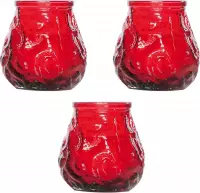 4x Rode mini lowboy tafelkaarsen 7 cm 17 branduren - Kaars in glazen houder - Horeca/tafel/bistro kaarsen - Tafeldecoratie - Tuinkaarsen