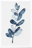 JUNIQE - Poster Blue Plant -13x18 /Blauw & Wit