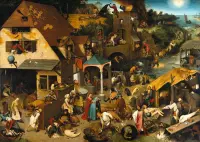 Pieter Bruegel de Oude, Nederlandse Spreekwoorden, 1559 op aluminium, 30 X 45 CM