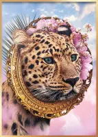 Poster "Savage Leopard" | A3 | 42 x 29,7 cm | Luipaard met goud en roze bloemen