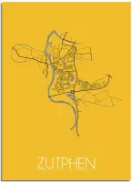 DesignClaud Zutphen Plattegrond poster Geel B2 poster (50x70cm)