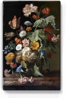 Stilleven met bloemen - Rachel Ruysch - 19,5 x 30 cm - Niet van echt te onderscheiden houten schilderijtje - Mooier dan een schilderij op canvas - Laqueprint.