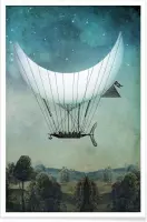 JUNIQE - Poster The Moon Ship -40x60 /Blauw & Grijs