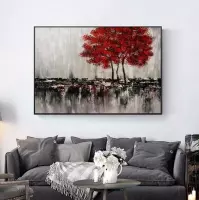 Allernieuwste Canvas Schilderij Bomen Rood - Abstract Zwart - Natuur - Poster - 40 x 30 cm - Kleur