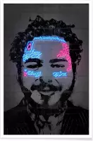 JUNIQE - Poster Post Malone -20x30 /Blauw & Zwart