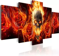 Schilderijen Op Canvas - Schilderij - Fiery skull 200x100 - Artgeist Schilderij