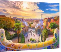Barcelona in een kleurrijk tafereel vanaf Park Güell - Foto op Plexiglas - 60 x 40 cm