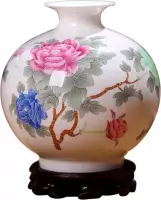 Fine Asianliving Chinese Vaas Porselein Handgeschilderde Pioenen
