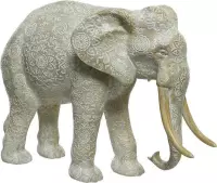 Dierenbeeld olifant 26 cm gegraveerd met mandala patroon - Woondecoratie - Dierenbeelden grijs/betonlook