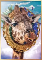 Poster "Feisty Giraffe" | A3 | 42 x 29,7 cm | Giraffe met goud en paarse bloemen