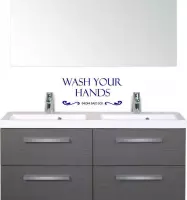 Muursticker Wash Your Hands Mom Said So - Donkerblauw - 22 x 10 cm - keuken engelse teksten toilet