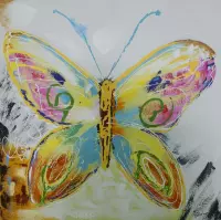 Olieverfschilderij - schilderij kleurrijke vlinder - handgeschilderd - 100x100 - woonkamer slaapkamer