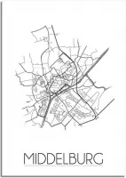 DesignClaud Middelburg Plattegrond poster A4 + Fotolijst wit (21x29,7cm)