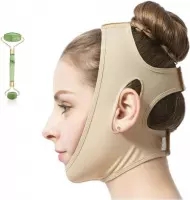 Professionele Afslankband Voor Onderkin - Onderkin Trainer - Strakke Kaaklijn - Afslankpakket Voor Gezicht - Afslankmasker Voor Dubbele Kin - Maat XL - Met Jade Massage Roller