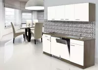 Goedkope keuken 195  cm - complete keuken met apparatuur Oliver  - Donker eiken/Wit   - elektrische kookplaat - vaatwasser        - spoelbak