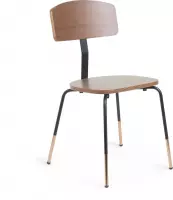 Kave Home - Oyaka stoel in walnootfineer en staal met zwarte afwerking en koperen detail