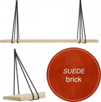 Leren split-plankdragers - Handles and more® - 100% leer - SUEDE BRICK - set van 2 / excl. plank (leren plankdragers - plankdragers banden - leren plank banden)