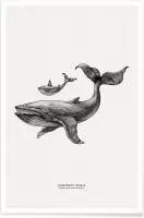 JUNIQE - Poster Humpback Whale -13x18 /Grijs & Ivoor