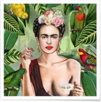 JUNIQE - Poster Frida Con Amigos -20x20 /Groen & Rood
