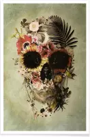 JUNIQE - Poster Garden Skull Light -30x45 /Grijs & Groen