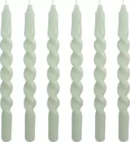 Candle Party X Kyra Vetketel - gedraaide kaarsen - twisted candles - Spiraal Effen mint groen - set van 6