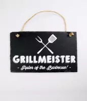 Stoneslogan - Spreuktegel - Grillmeister, ruler of the Barbecue -  In cadeauverpakking met gekleurd lint